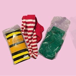 Decor.Striped Red & White, Green and Yellow Packets, adult size Halloween tights